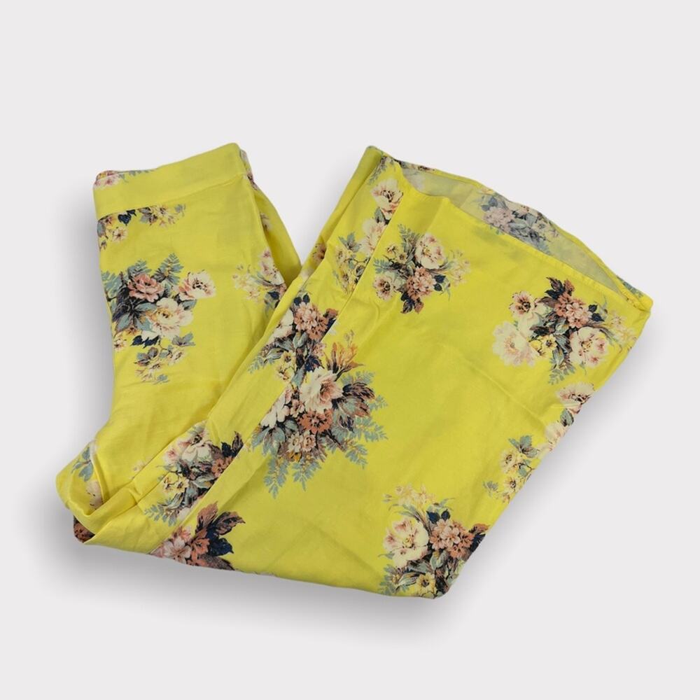 Feather Bone Talese Yellow Floral Wide Leg Pants Size 2 - Picture 3 of 9